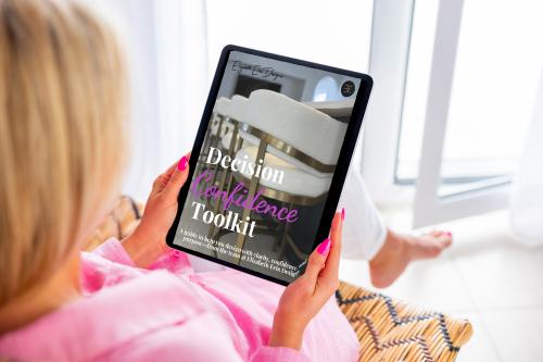 Lady reading an online brochure