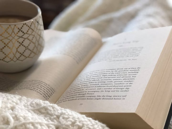 Relaxing with a book and coffee